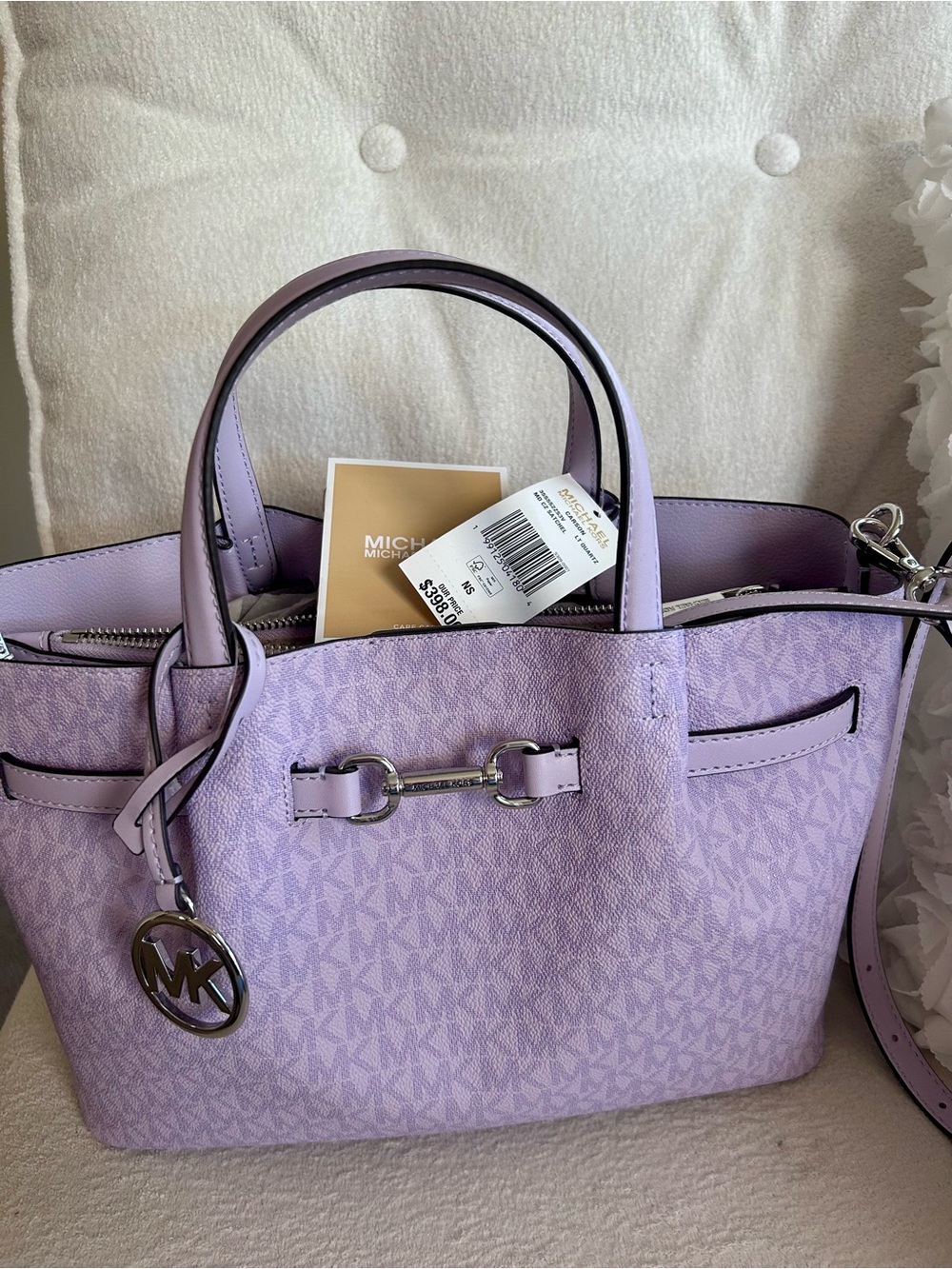 Michael Kors Lilac Logo Satchel with Silver Hardware